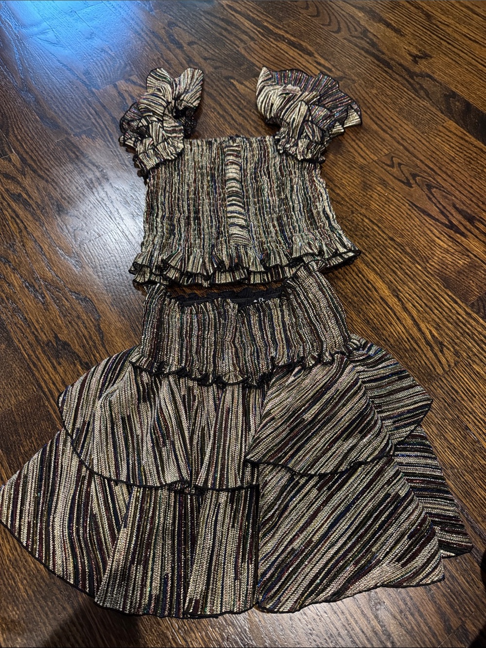 FBZ size small Girls Metallic Multi-Stripe metallic Ruffle Two-Piece Dress